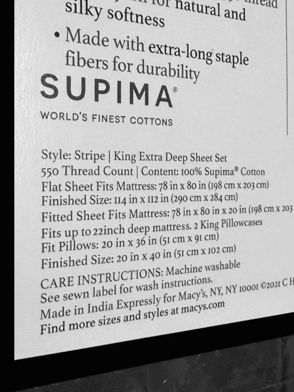 new BLACK STRIPE Charter Club Damask 550TC 100% Cotton KING EXTRA DEEP Sheet Set